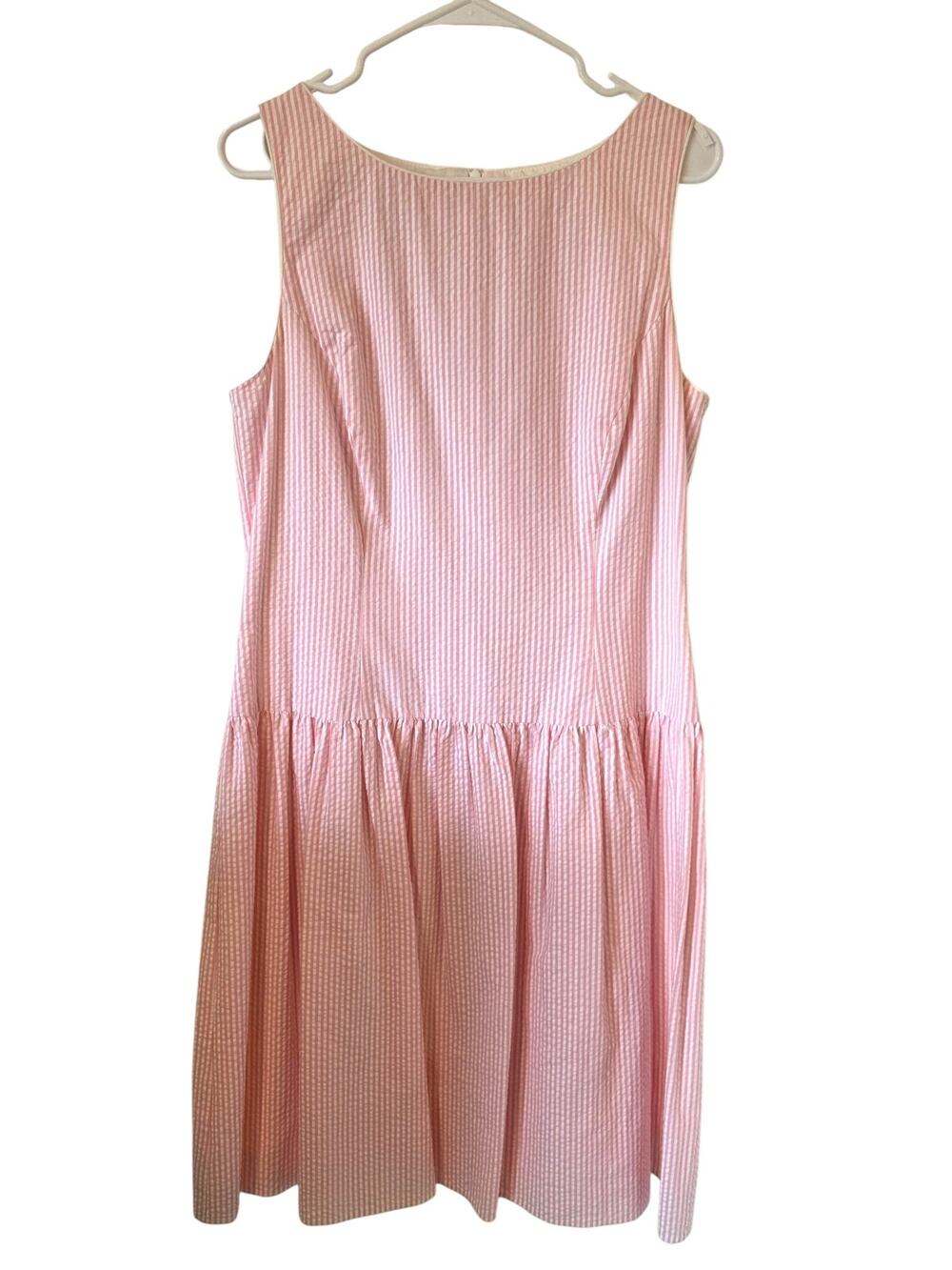 Vintage Talbots Womens Seersucker Drop Waist Dress Size 14 Pink White